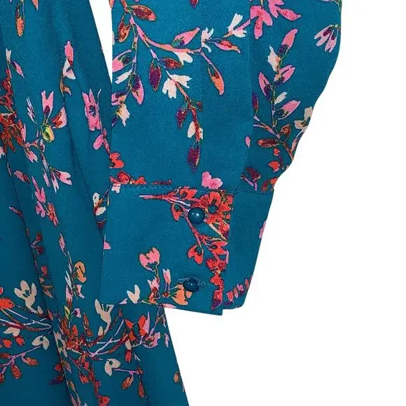 NANETTE by NANETTE LEPORE  teal fit & flare midi L-sleeve floral dress - Picture 5 of 9